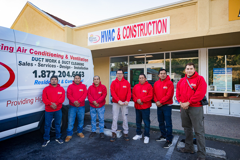Christian HVAC team outside their Bay Area shop
